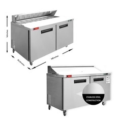 Stainless Steel 60″ 2-Door Salad Sandwich Prep Table Refrigerator 16 Pans