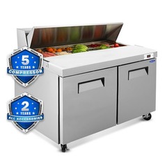 60″ Commercial Sandwich Prep Refrigerator -2 Door，Digital Temp Control，Low Noise