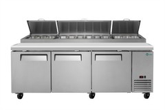 93″ Commercial Pizza Prep Table w/ 31Cu.Ft Built-in Refrigerator & Cold Storage