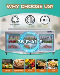 72” Commercial Refrigerated Sandwich & Salad Prep Table Three Door 22 cu.ft.
