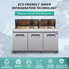 72″ Commercial Prep Table Refrigerator 3 Door 21 Cu.ft Stainless Steel Mega Top
