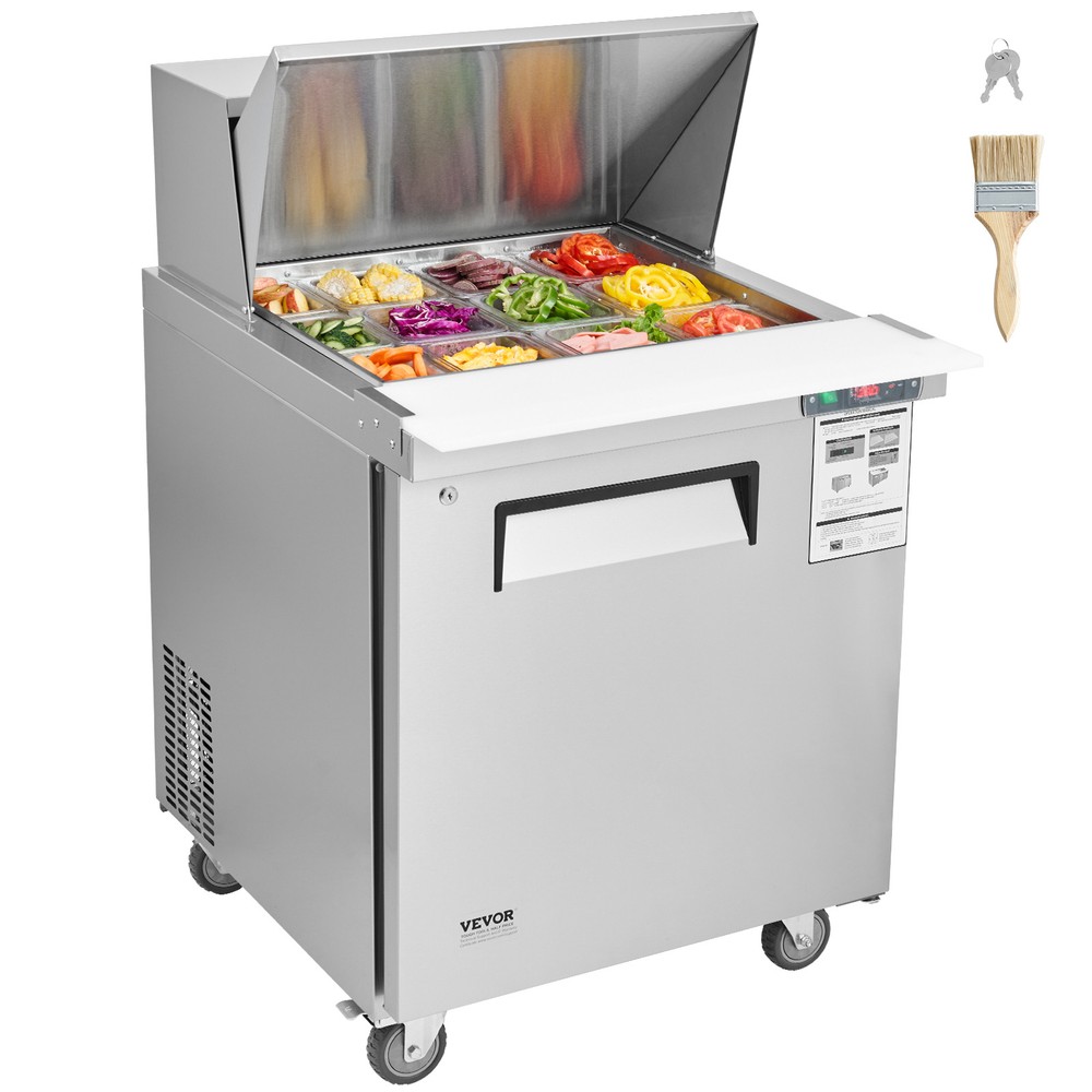 VEVOR Commercial Refrigerator 28″ Sandwich Salad Prep Table 1 Door with 12 Pans