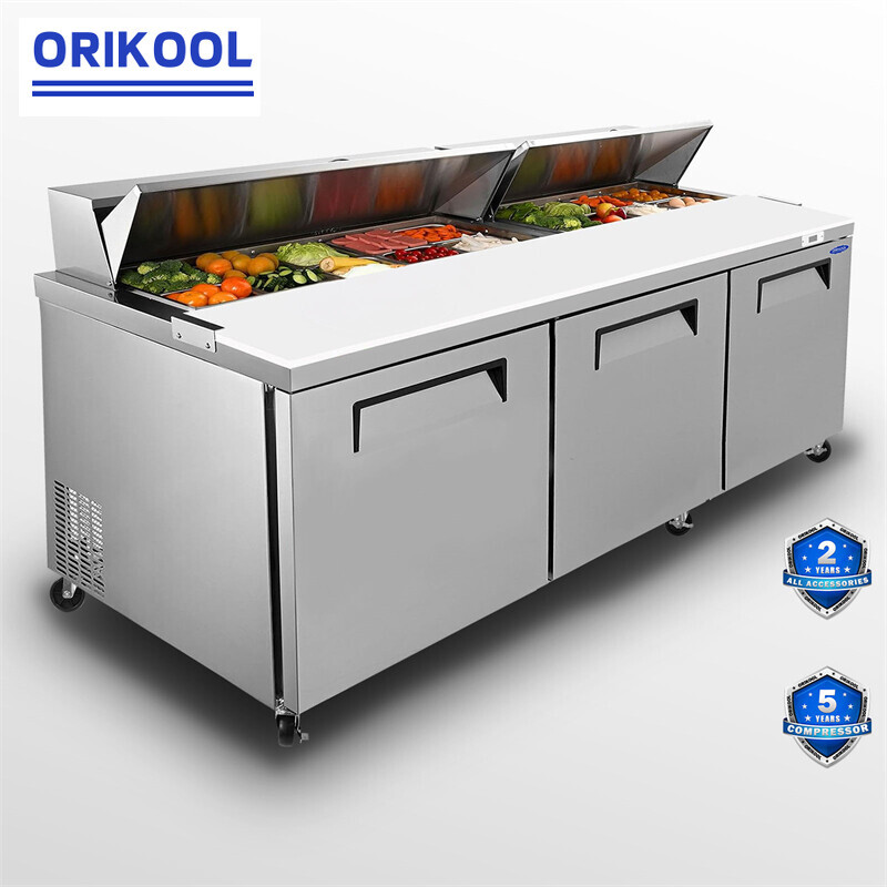 72″ Commercial Prep Table Refrigerator 3 Door 21 Cu.ft Stainless Steel Mega Top