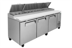 93″ Commercial Pizza Prep Table w/ 31Cu.Ft Built-in Refrigerator & Cold Storage