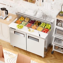 48″ Sandwich Prep Table Refrigerator, Stainless Steel Dual Door with 12 Food Pan