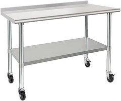 HARDURA NSF-Certified Stainless Steel Prep Table 24×48″ with Wheels & Backsplash