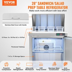 VEVOR Commercial Refrigerator 28″ Sandwich Salad Prep Table 1 Door with 12 Pans