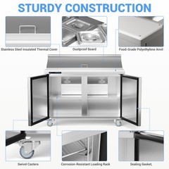 48″ Sandwich Prep Table Refrigerator, Stainless Steel Dual Door with 12 Food Pan