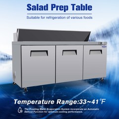 72″ Sandwich Prep Table Commercial Salad Food Refrigerator 3-Door ETL Certified