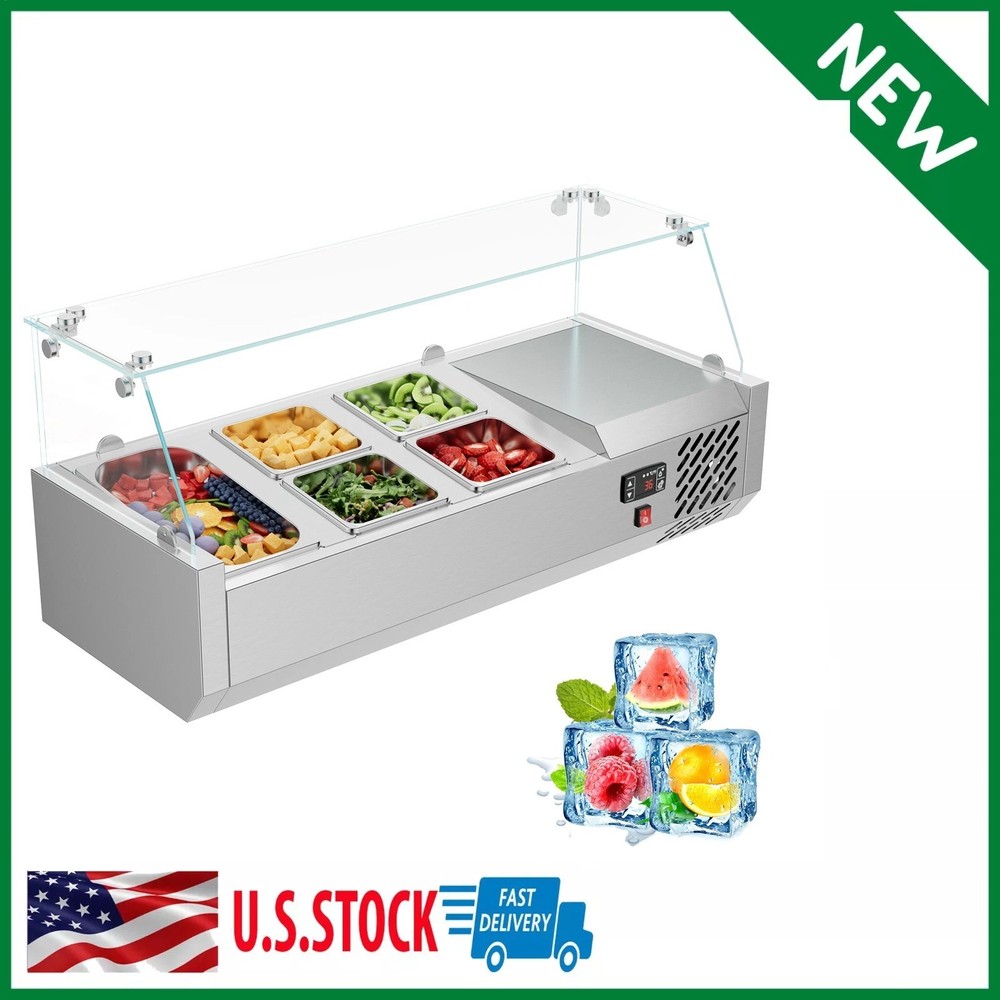 40 Inch Refrigerated Condiment Prep Station 130W with 1*1/3 Pan & 4*1/6 Pans ETL