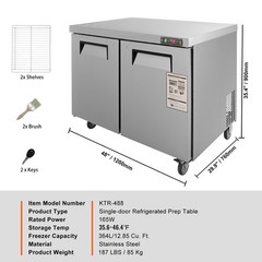 Uimoso 48″W Undercounter Refrigerator Prep Station with 12.85 Cu. Ft. 2 Doors