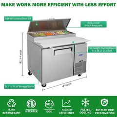 Orikool 44″ 11Cu.Ft Commercial Pizza Prep Table with a Built-in Refrigerator ETL