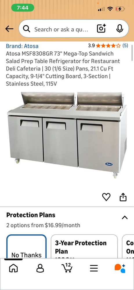 Atosa MSF8308GR Mega Top 3 Door Prep Table Refrigerator 21.1 Cu Ft
