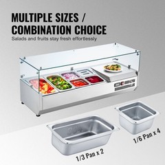 VEVOR Countertop Refrigerated Salad Pizza Prep Station 135 W Glass Guard ETL