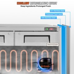 Uimoso 48″W Undercounter Refrigerator Prep Station with 12.85 Cu. Ft. 2 Doors
