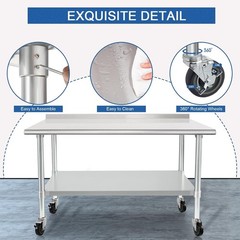 HARDURA 30×48 Inch Stainless Steel Table with Wheels – NSF Heavy Duty Prep Table