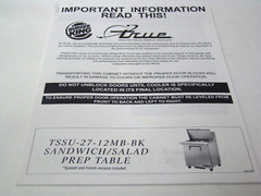 True TSSU-27-12M-B-BK Sandwich/Salad Prep Table Installation Manual