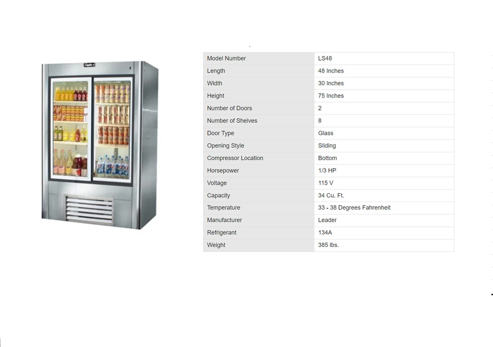 Leader LS48, 48x30x75-Inch Refrigerated Soda Merchandiser, Double Sliding Glass