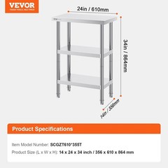 Polished Stainless Steel Work Table, 14×24 Inch – Ideal for All Cooking Tasks