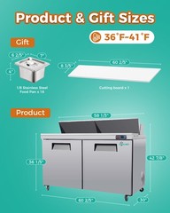 Commercial 60” Refrigerated Sandwich & Salad Prep Table Double Door 18 cu.ft.