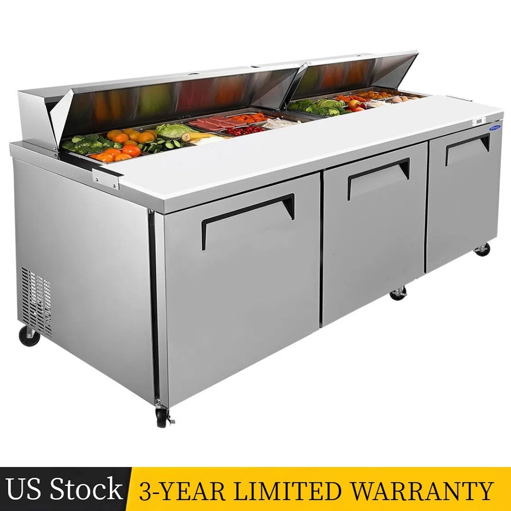 72″ 3 Doors Commercial Refrigerators Sandwich & Salad Prep Table 22Cu.Ft 33~40℉