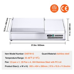VEVOR 40″ Countertop Refrigerated Salad Pizza Prep Station Stainless Cover ETL