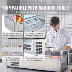 VEVOR 48″ Countertop Refrigerated Condiment Salad Pizza Prep Station Glass Guard