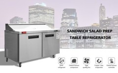 Stainless Steel 60″ 2-Door Salad Sandwich Prep Table Refrigerator 16 Pans