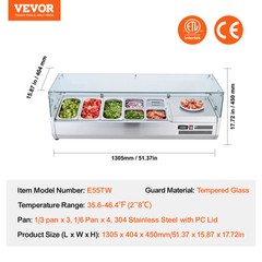 VEVOR Countertop Refrigerated Salad Pizza Prep Station 140 W Glass Guard ETL