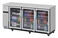 Turbo Air 73″ Wide Three Section Narrow Back Bar Cooler Glass Doors
