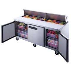 Brand new Dukers DSP72-18-S3 3-Door Food Prep Table Refrigerator