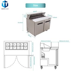 Stainless Steel 48′ 2-Door Salad Sandwich Prep Table Refrigerator 12 Pans