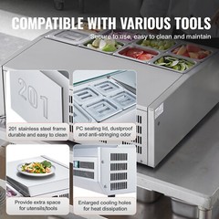 VEVOR 27.5″ Countertop Refrigerated Condiment Salad Pizza Prep Station 140 W ETL