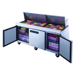 DUKERS DSP72-30M-S3, 3-Door 72″MEGA SAND PREP 30 OF 1/6 PANS ON TOP REFRIGERATOR