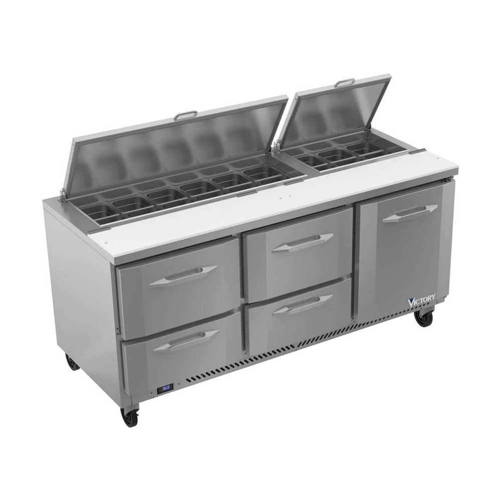 Victory VSPD72HC-18-4 72″ 1 Door 4 Drawer Refrigerated Sandwich / Salad Prep …