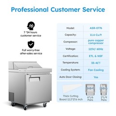 Stainless Steel 27′ Commercial Salad Sandwich Prep Table Refrigerator 8 Pans
