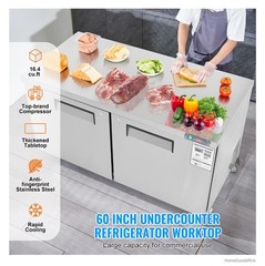 60 Inch Commercial Sandwich Salad Prep Table 16.4 Cu Ft Stainless Steel Dual
