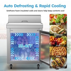 Stainless Steel 27′ Commercial Salad Sandwich Prep Table Refrigerator 8 Pans