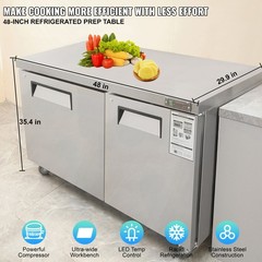 Uimoso 48″W Undercounter Refrigerator Prep Station with 12.85 Cu. Ft. 2 Doors