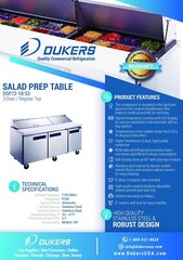 DUKERS DSP72-18-S3, 3-Door 72″ SANDWICH PREP 18 OF 1/6 PANS ON TOP REFRIGERATOR