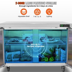 Uimoso 48″W Undercounter Refrigerator Prep Station with 12.85 Cu. Ft. 2 Doors