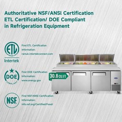 93″ Commercial Pizza/Sandwich Prep Table Refrigerator, Stainlesis Steel, 31Cu.ft