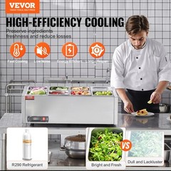 VEVOR Countertop Refrigerated Salad Pizza Prep Station 140 W Stainless Guard ETL