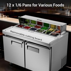 48” Commercial Refrigerator Salad Sandwich Prep Table Restaurant Bars W/12 Pans