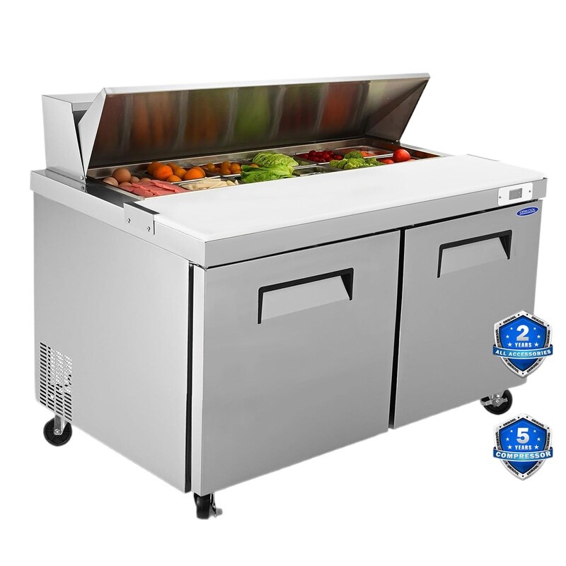 60″ Commercial Refrigerators Sandwich & Salad Prep Table 2-Door With 16 Pans