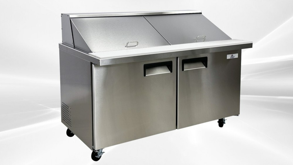 NEW 60″ Commercial Double Lid Refrigerator Prep Table Mega Top NSF ETL
