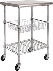 Heavy-Duty Stainless Steel Mobile Workstation with Adjustable Shelf – 24″ x 20″