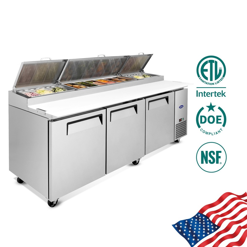 93″ Commercial Pizza-Sandwich Prep Table Fridge Durable Stainless Steel,30.8Cuft