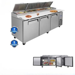 93” 3 Door Refrigerated Pizza Prep Table Commercial Stainless Steel 30.8 cu.ft.