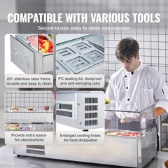 VEVOR Countertop Refrigerated Salad Pizza Prep Station 135 W Glass Guard ETL